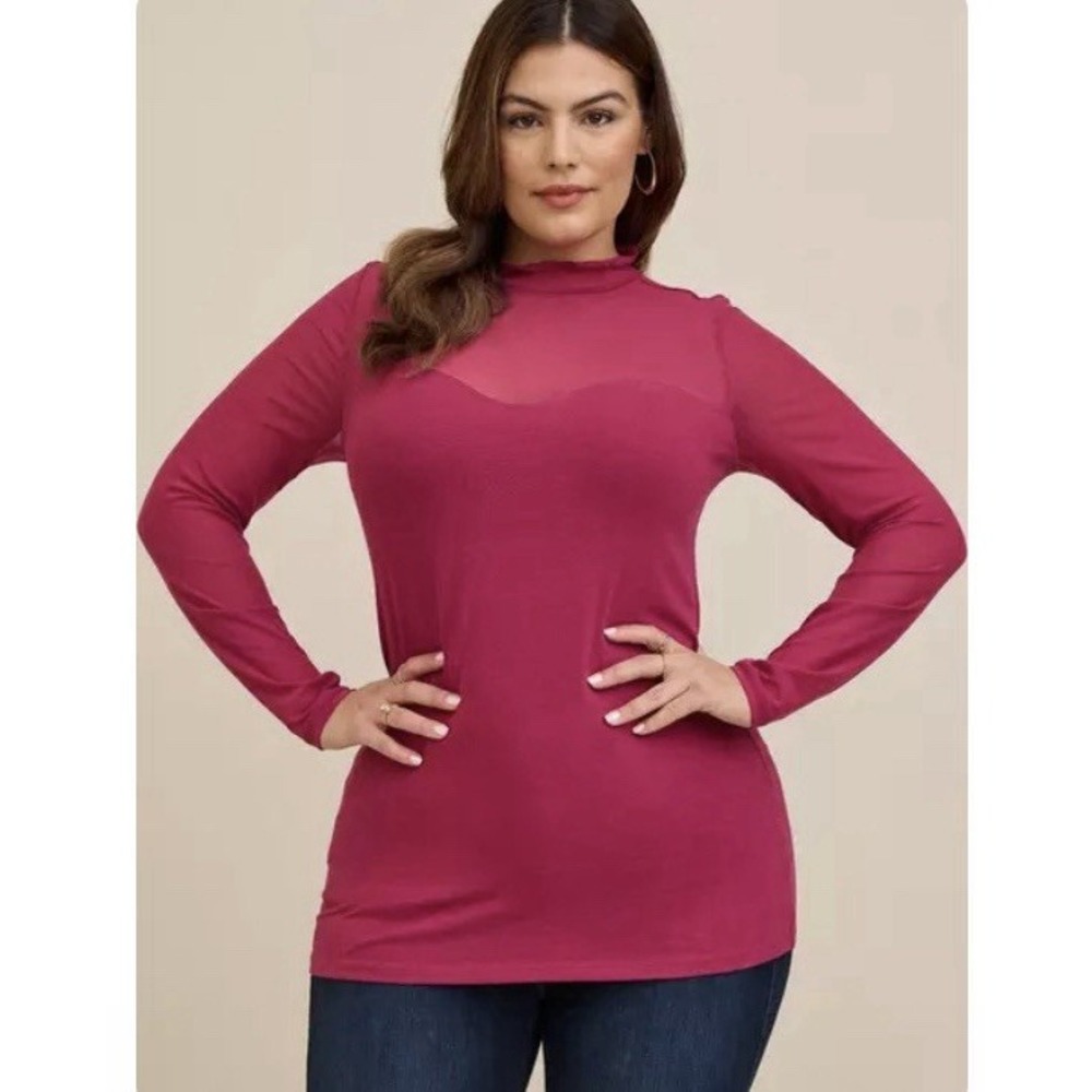 Torrid Pink Stretch Mesh Foxy Mock Neck Long Sleeve Top Womens 2X Sweetheart NWT